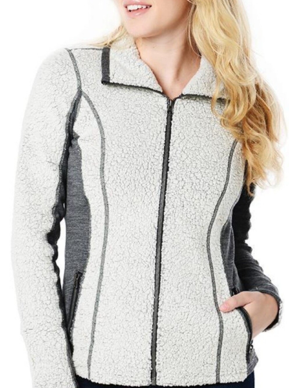 KUHL Kozet Jacket Womens Small Wool Blend Sherpa Sweater Fleece Gray Full Zip